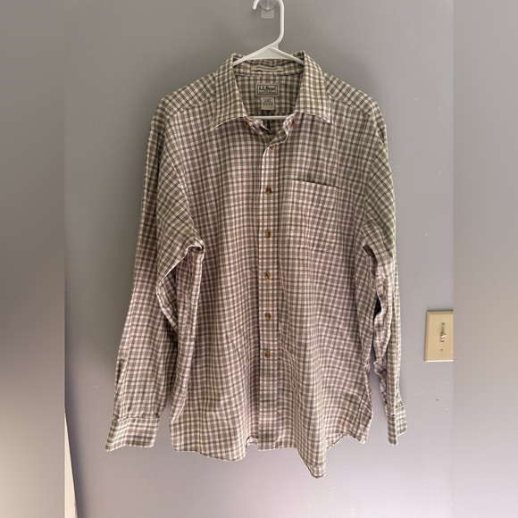 L.L. Bean Mens Brown Plaid Long Sleeve Collared Button Down Shirt SZ LG Reg - Picture 1 of 8